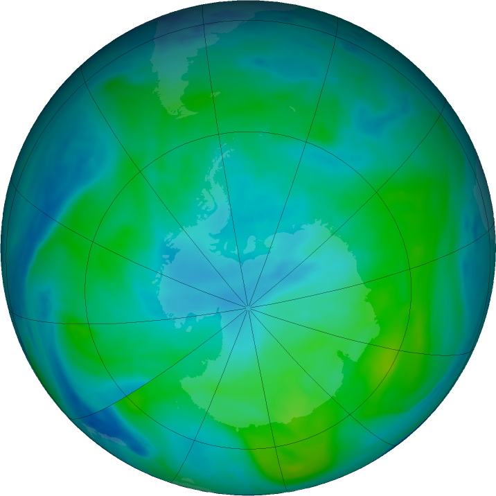 Antarctic ozone map for 16 February 2020